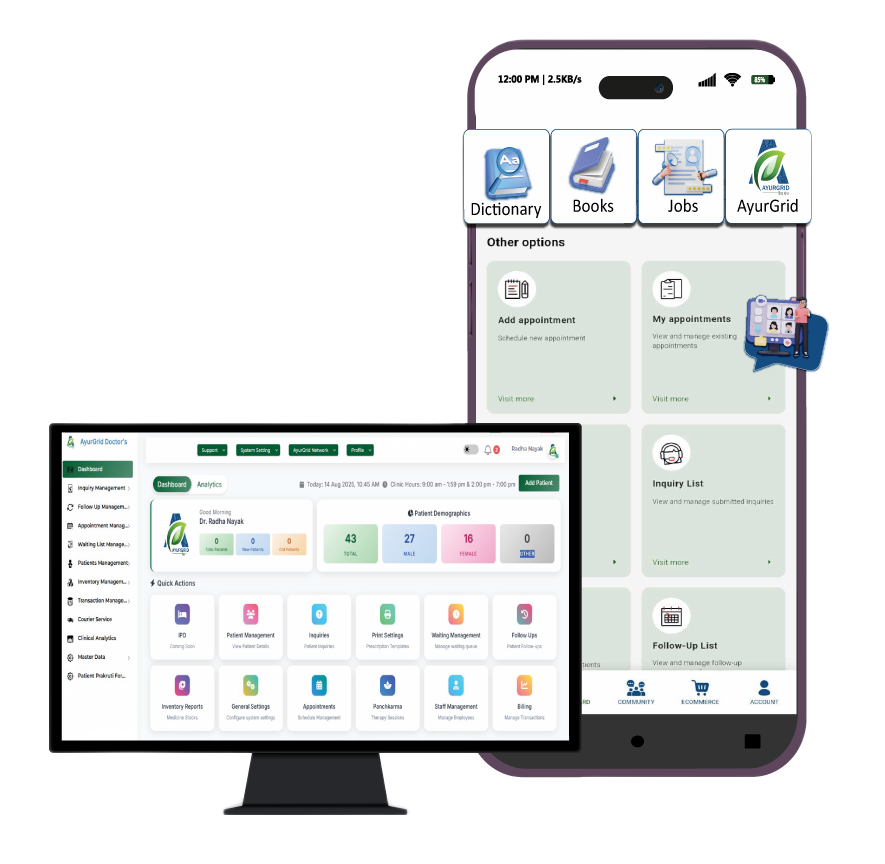 AyurGrid desktop and mobile preview
